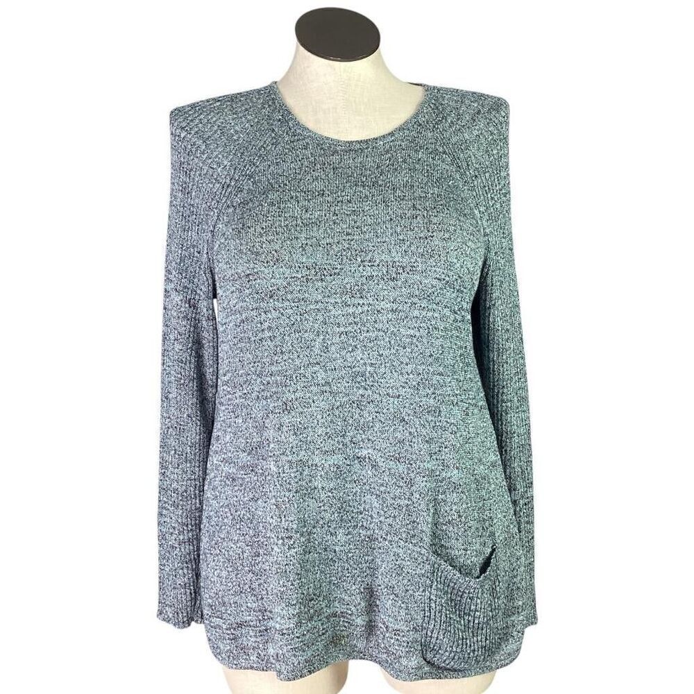 J Jill Sweater Women L Blue Pure Jill Linen Blend Raglan Sleeve Pocket Tunic